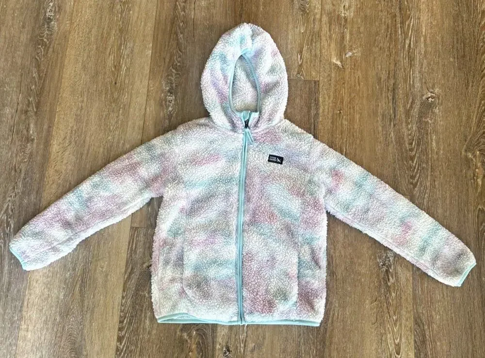 Eddie Bauer Kids Sherpa Fleece Hooded Full Zip Tie Dye Jacket 7-8 Years